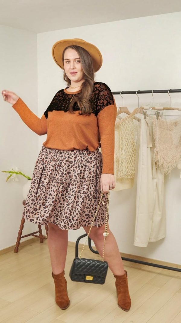 81uw0Dp2BHL._AC_SL1500 Plus Size Lace Tops for Women Long Sleeve Crewneck Pullover Fall T-shirts Tunics Basic Tees T-Shirts XL-5XL