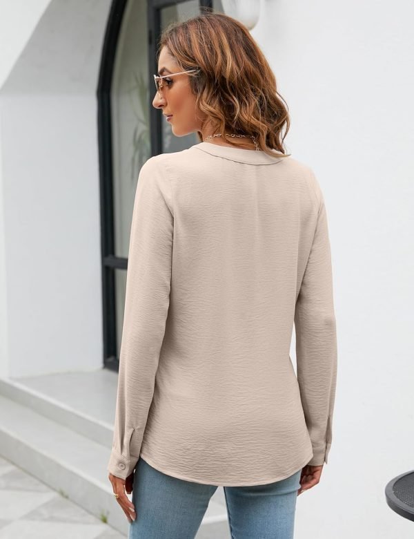 81v09lQCcfL._AC_SL1500 Women's Dressy Casual Blouses Business Work Tops Long Sleeve V Neck Pleated Shirts 2024 Fall Outfits
