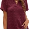 Womens White Chiffon Blouses Short Sleeve V Neck Shirts Summer Casual Polka Dot Tops