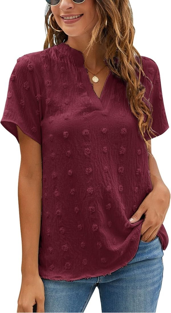 81vXmgwgmWL._AC_SL1500 Womens White Chiffon Blouses Short Sleeve V Neck Shirts Summer Casual Polka Dot Tops