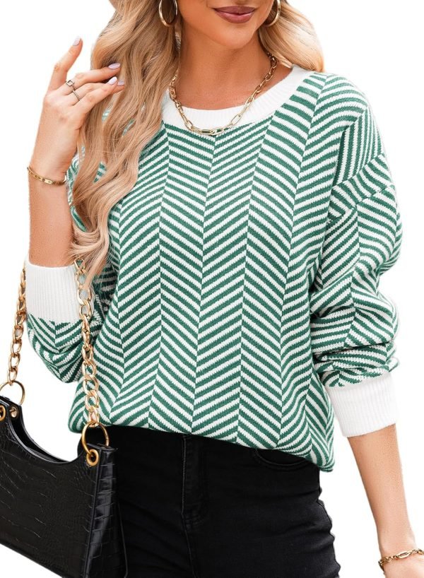 81vnZsG8J_L._AC_SL1500 Women's Crewneck Cute Sweaters 2024 Striped Colorblock Fall Winter Knitted Pullover Tops