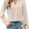 Women's Dressy Casual Blouses Business Work Tops Long Sleeve V Neck Pleated Shirts 2024 Fall Outfits