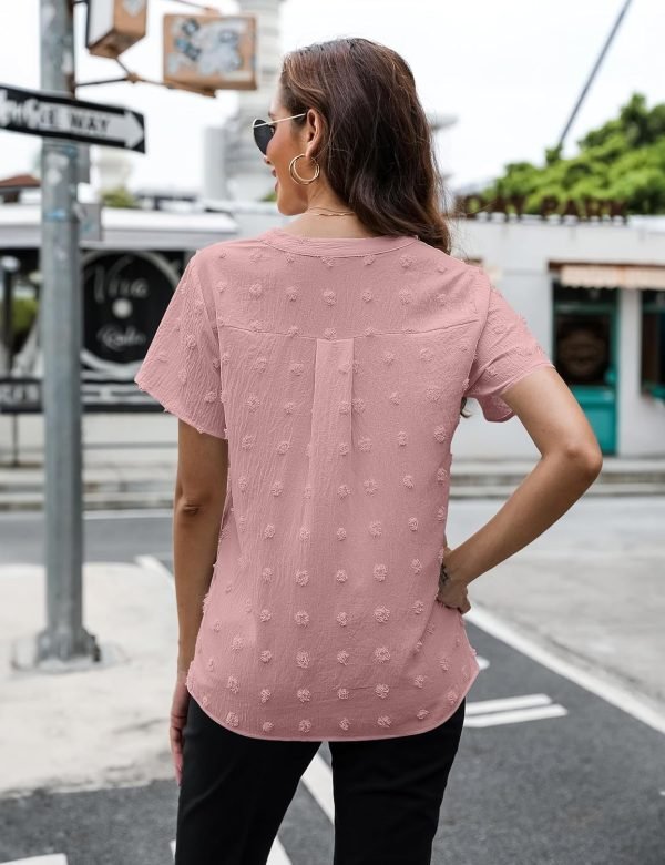81wIj2FbHnL._AC_SL1500 Womens White Chiffon Blouses Short Sleeve V Neck Shirts Summer Casual Polka Dot Tops