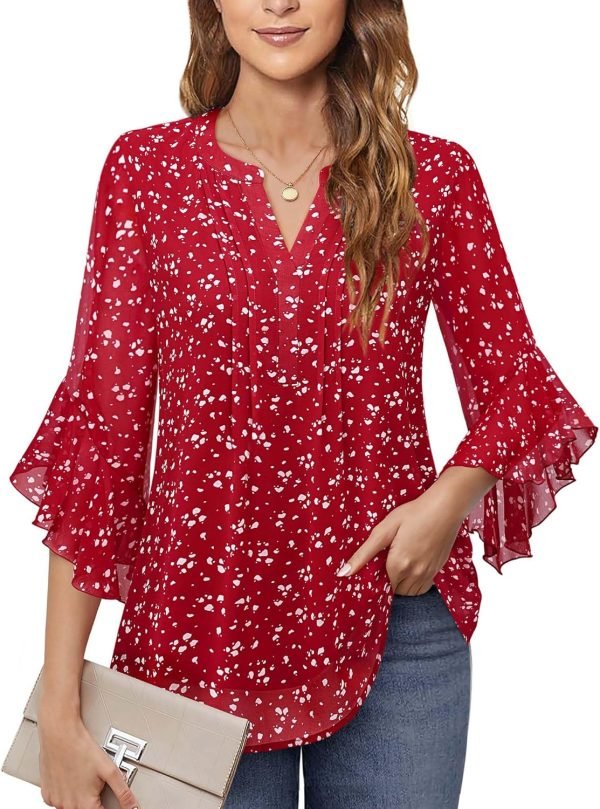81wU-THSaIL._AC_SL1500 Women's 3/4 Sleeve Tops Dressy Casual Business Work Blouses Chiffon Office Shirts