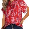 Womens Tops Summer Casual Boho Floral Print Short Sleeve Half Button Down V Neck Chiffon Blouses Shirts