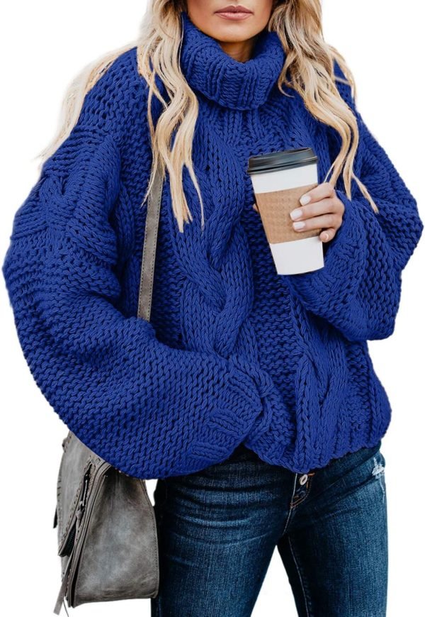 81xLQPeIQhL._AC_SL1500 Womens 2024 Winter Fall Solid Turtleneck High Neck Balloon Long Sleeve Sweaters Pullover Outerwear