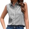 Womens Sleeveless Button Down Shirt Classic Collared Blouse Basic Tank Tops Work Office Chiffon Tops