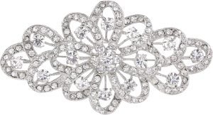 4 Inch Flower Ribbon Brooch Clear Austrian Crystal