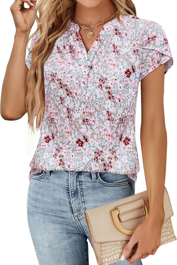 91PdoVvOk4L._AC_SL1500 Womens Dressy Casual Tops Business Casual Cap Sleeve Work Blouses Chiffon V Neck Button Down Shirts