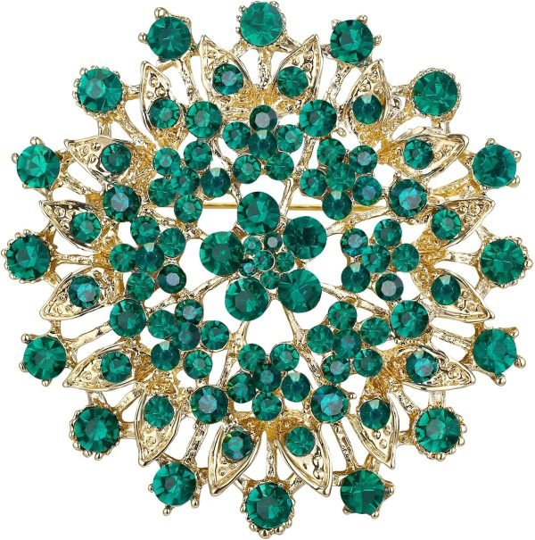 91gr7wEb3AL._AC_SL1500 Women's Austrian Crystal Elegant Flower Leaf Bridal Corsage Brooch Pin