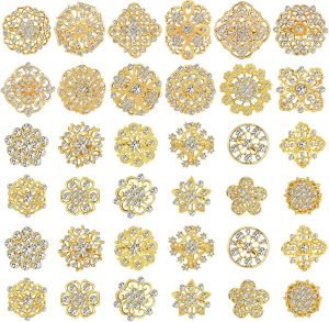 36 Pieces Clear Rhinestone Brooches for Crafts Crystal Flower Brooch Pins with Rhinestones Sliver Bulk Brooches Jewelry for Woman Flower Lapel Badge Pins DIY Wedding Bouquet Broaches Kit