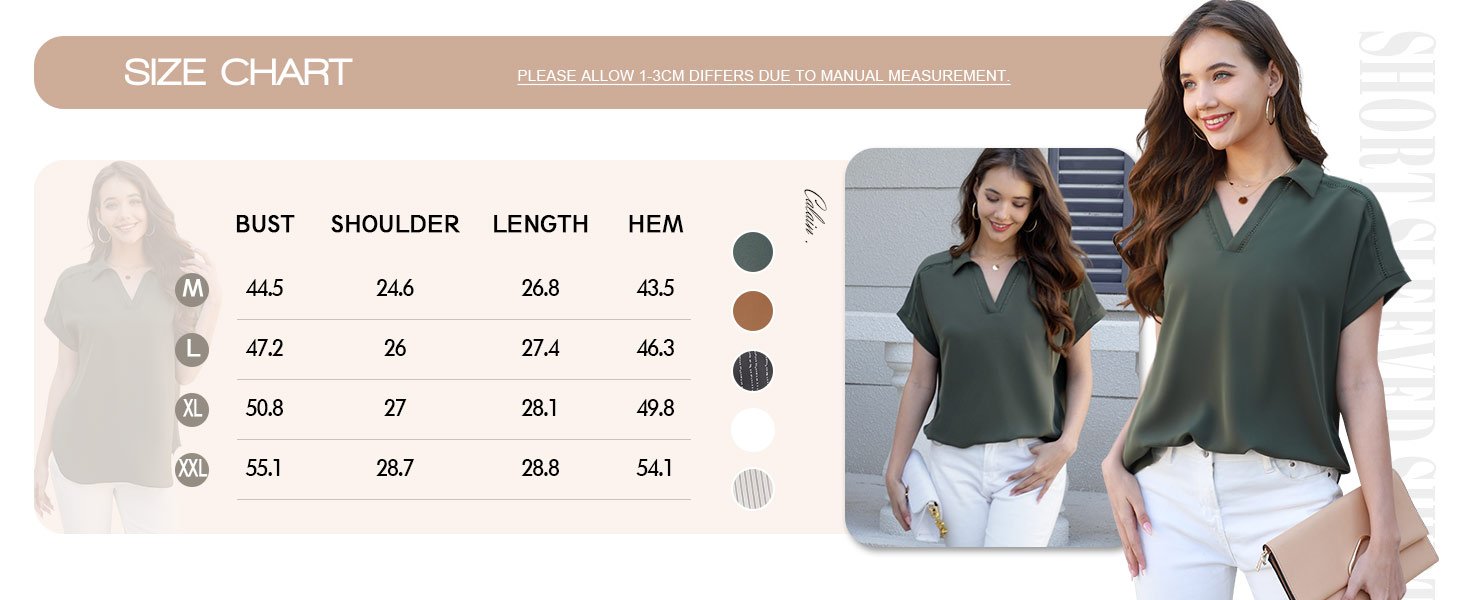 Timeson Women's Short Sleeve Chiffon Blouses Office Work Dress Shirts Business Casual Tops