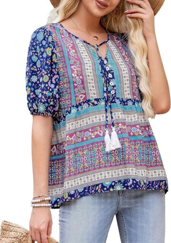 U.Vomade Women's 3/4 Cuffed Sleeve Chiffon V Neck Casual Shirts for Women S-XL