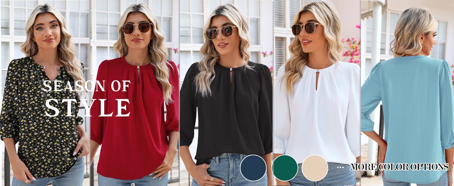 solid color/ floral print 3/4 sleeve chiffon blouses for women