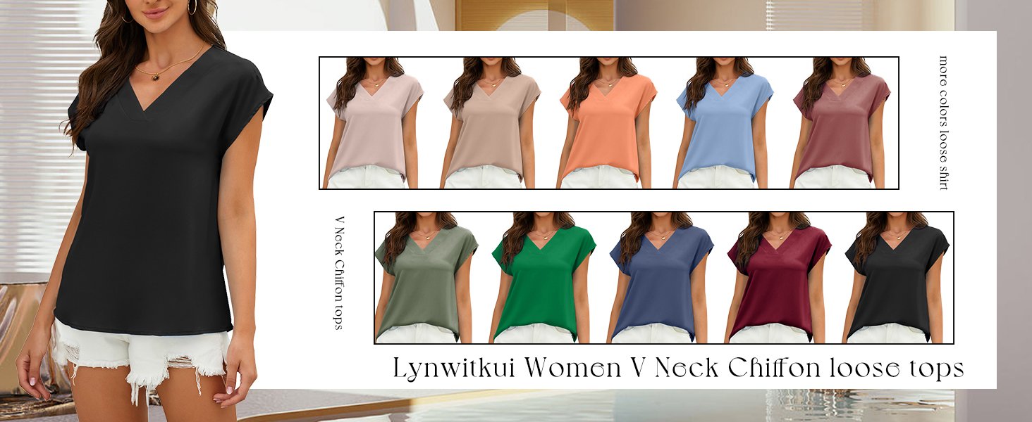 Womens V Neck Chiffon Loose Tops Colors
