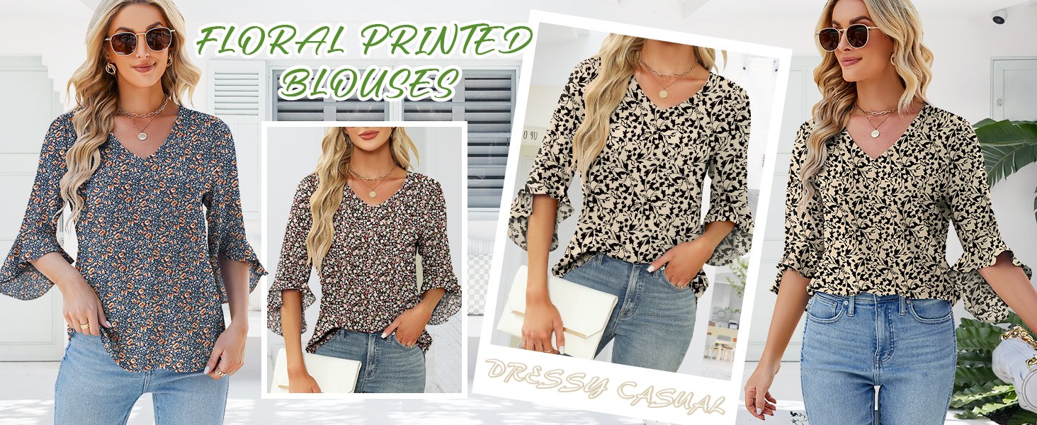 3/4 length sleeve floral blouses