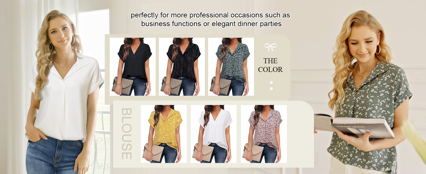 Timeson WomenS Short Sleeve Chiffon Blouses for Office Work Business Attire Collared Shirts